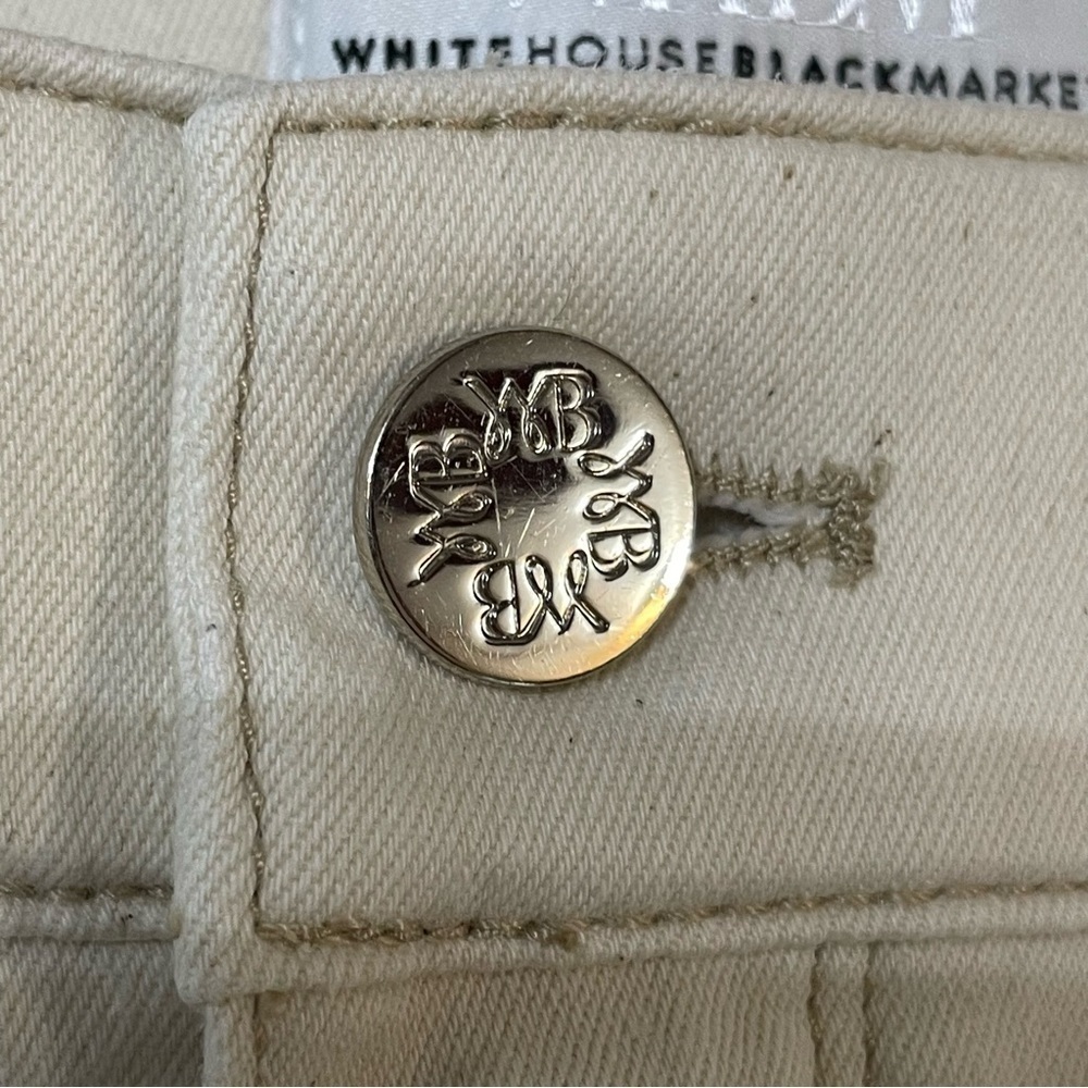 WHBM High Rise Straight Jeans‎ Cream color with Tonal White Floral Beading sz 8L - Picture 14 of 14